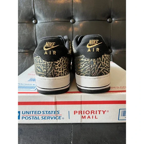 Nike Air Force 1 Low Elephant Print Black Metallic Gold